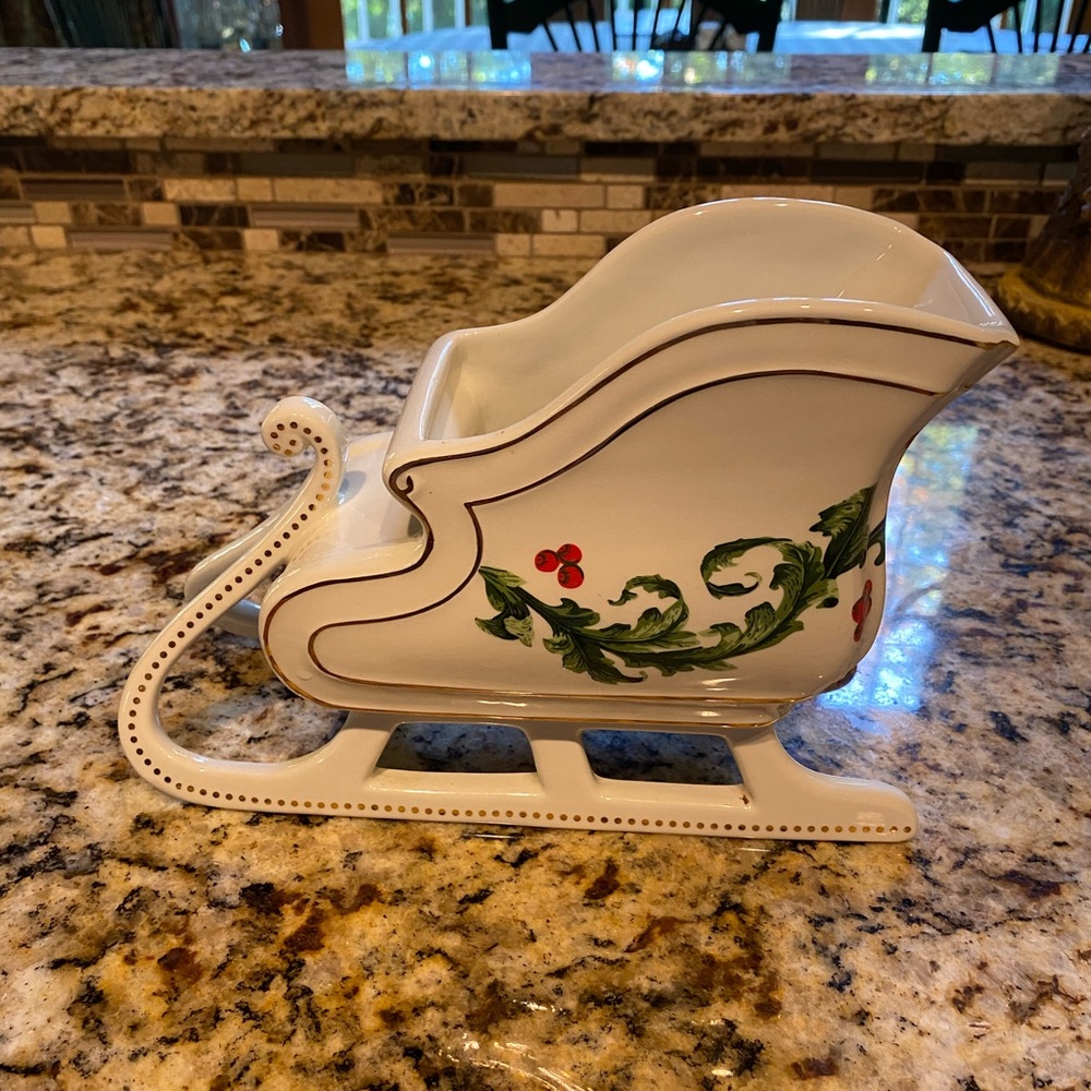 Festive Ceramic Sleigh Planter